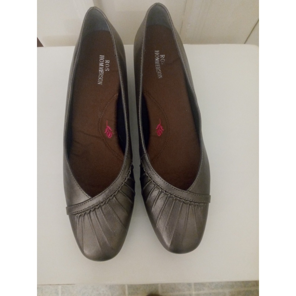 Ros Hommerson Tatum Leather Loafers/Flats Size 8 Pewter Metallic
